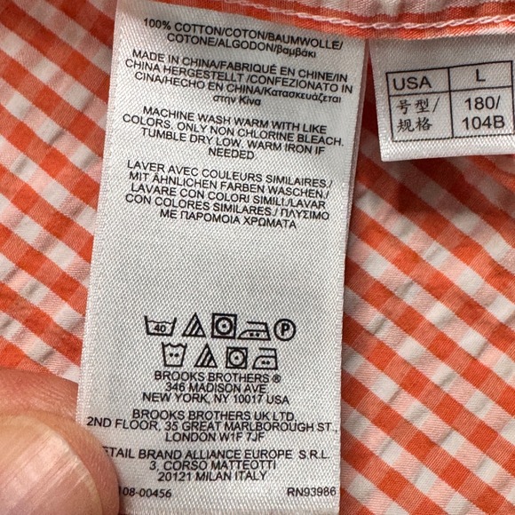 Brooks Brothers Madison Button Down Shirt Men's Large Orange White Seersucker - Picture 4 of 7